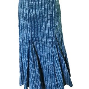 Blue Patterned Flared Midi Skirt